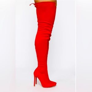 Red knee high boots